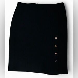 Ann Taylor Black Pencil Skirt Gold Button Detail Size 14 Chic Career Skirt